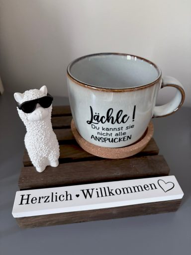 Henkeltasse "Lächle!"